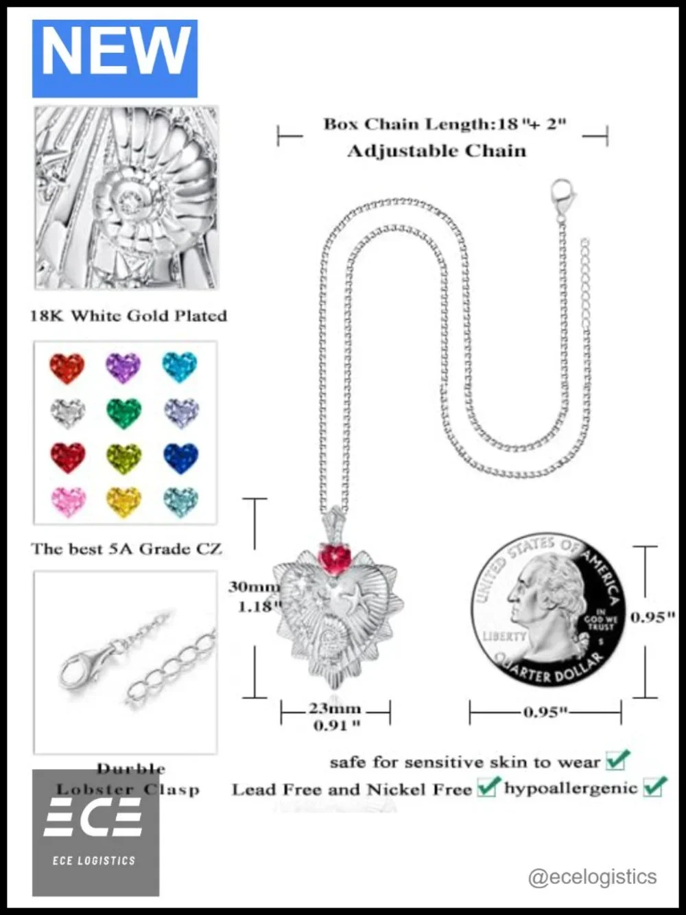 18K Gold Plated Sun Heart Pendant Necklace with Birthstone